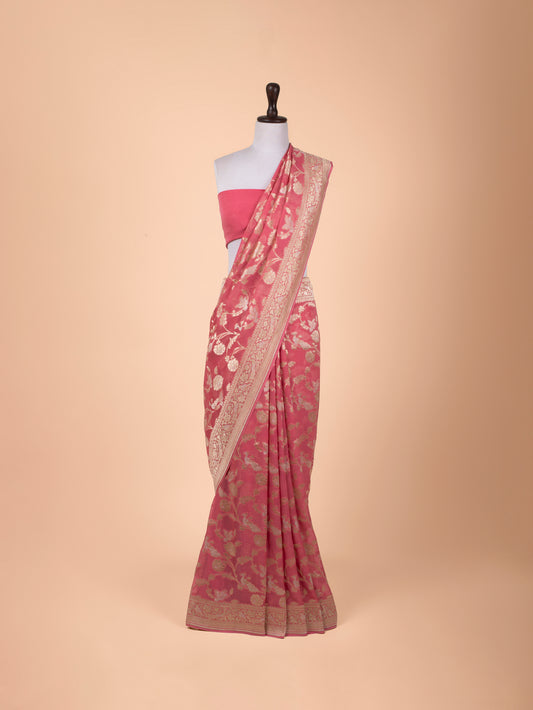 Handwoven Pink Georgette Saree