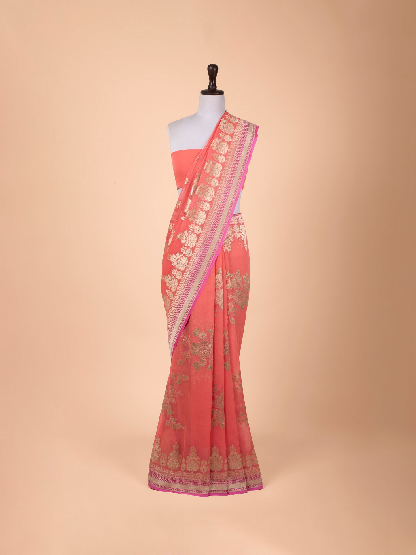 Handwoven Peach Georgette Saree