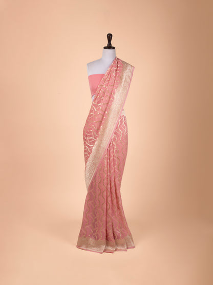 Handwoven Pink Georgette Saree