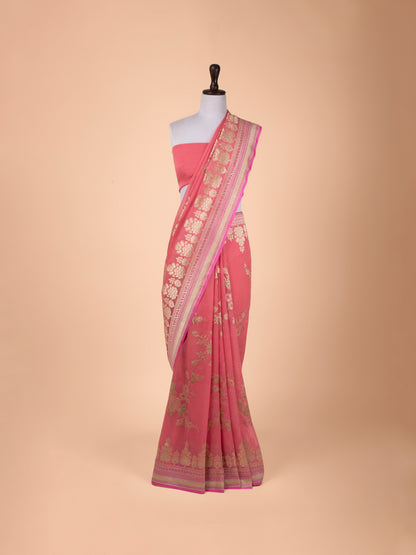 Handwoven Pink Georgette Saree