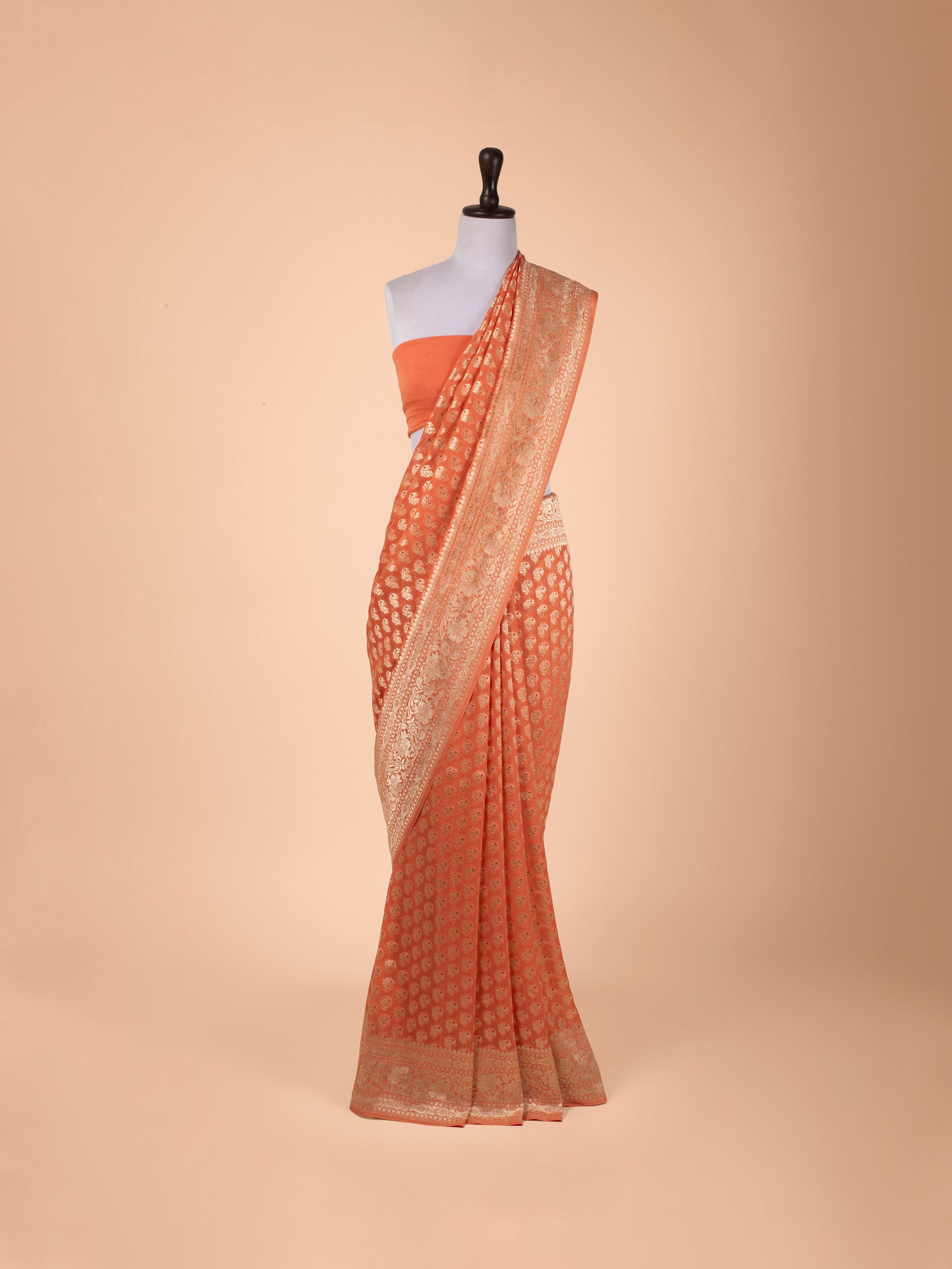 Handwoven Peach Georgette Saree