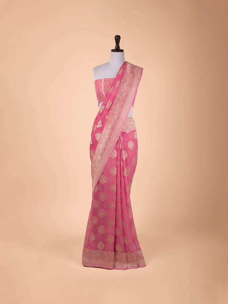 Handwoven Pink Georgette Saree