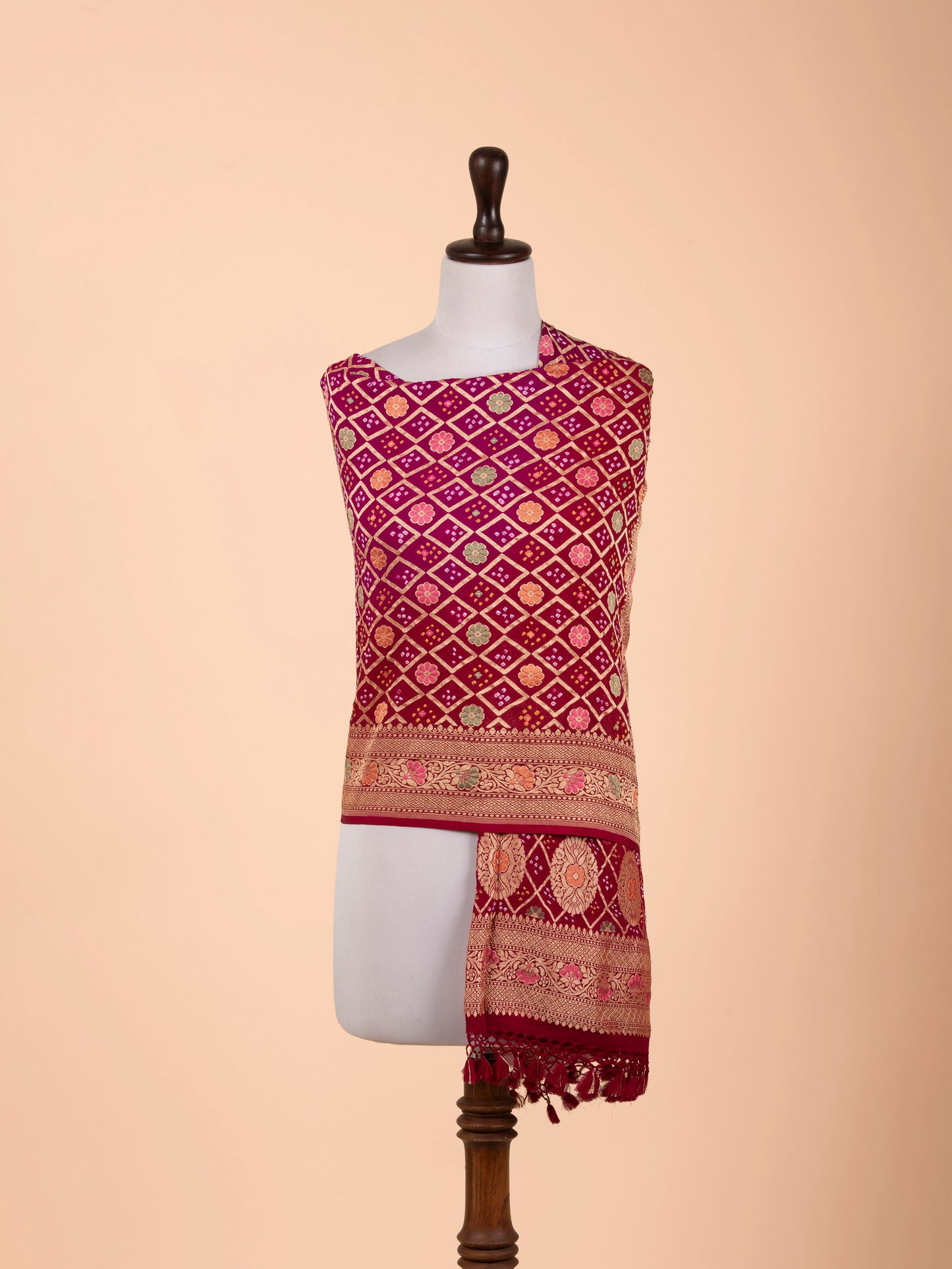 Handwoven Pink Georgette Dupatta