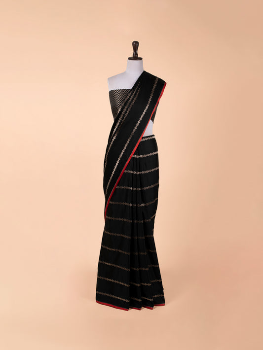 Handwoven Black Satin Silk Saree