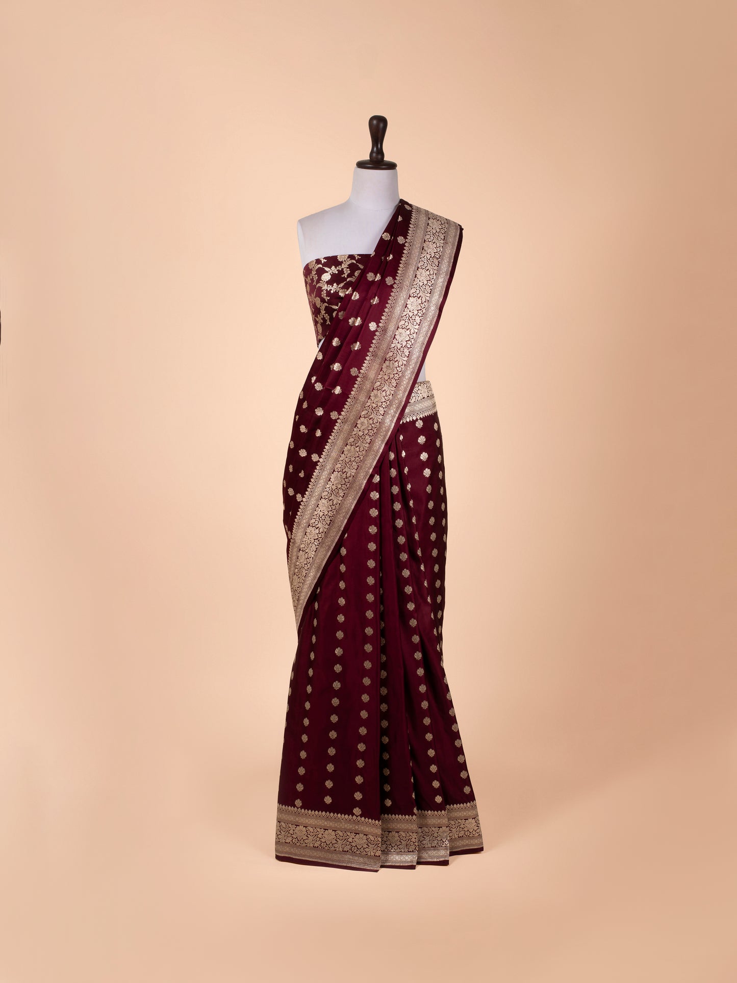 Handwoven Maroon Satin Silk Saree