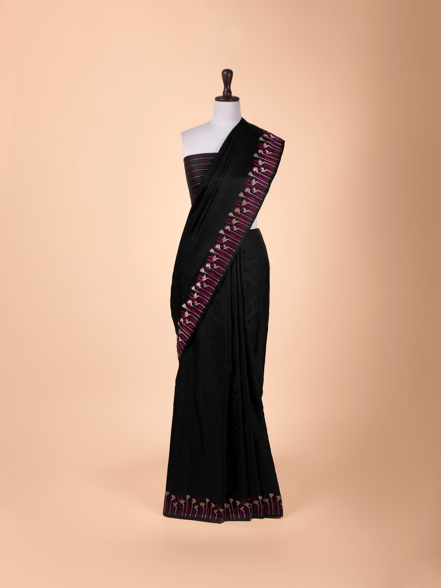 Handwoven Black Satin Silk Saree