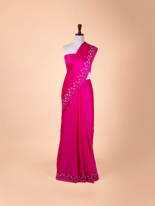 Handwoven Pink Satin Silk Saree