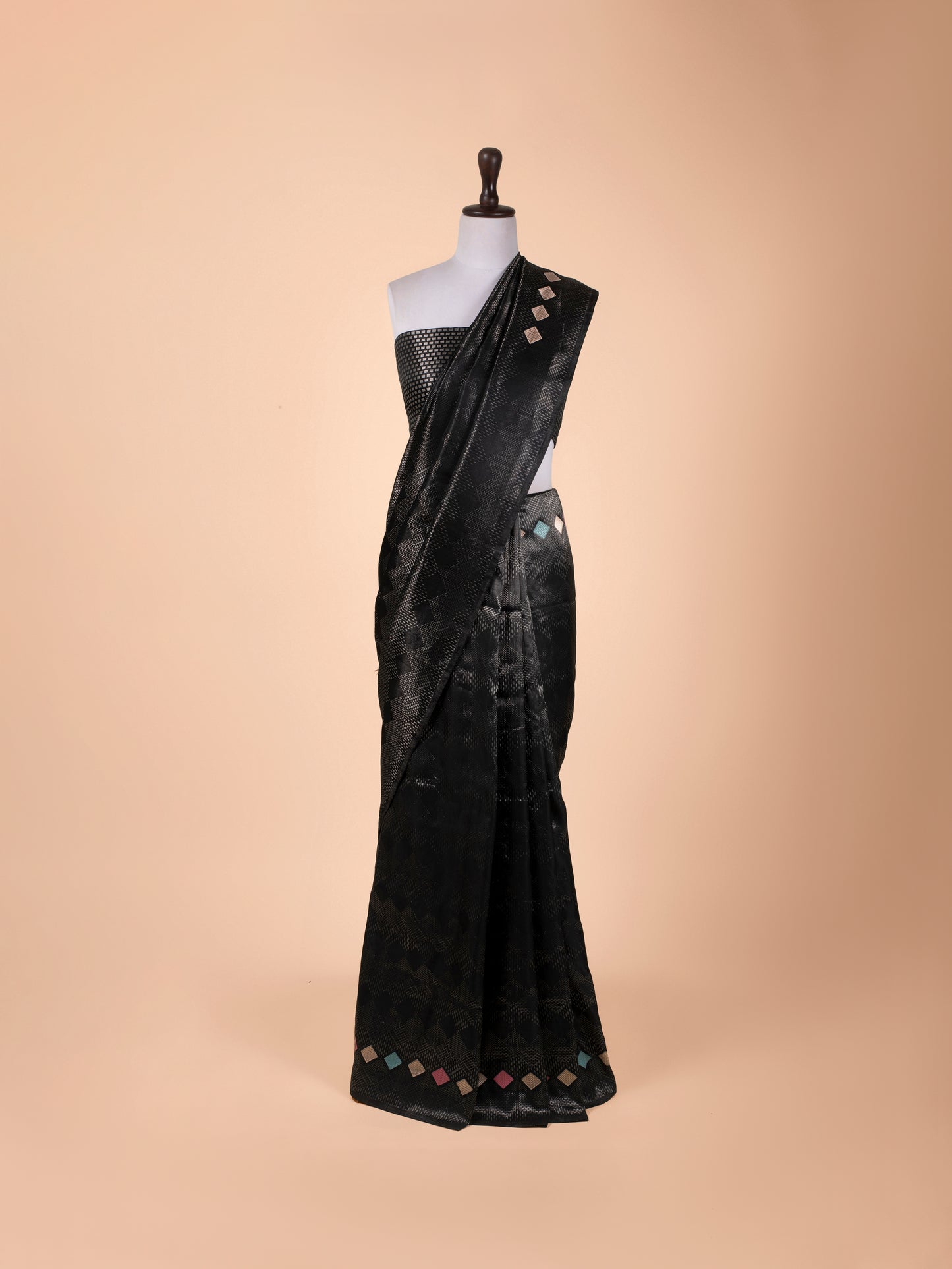 Handwoven Black Satin Tissue Saree