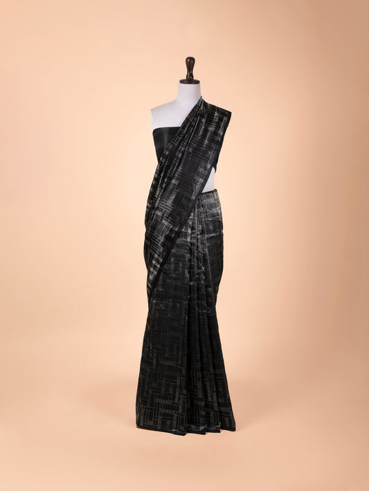 Handwoven Black Satin Tissue Saree