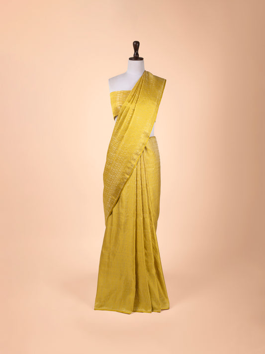 Handwoven Yellow Satin Silk Saree