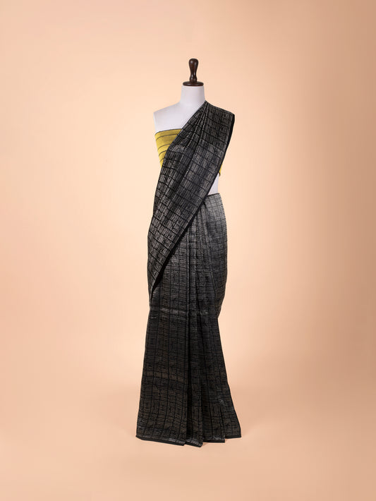 Handwoven Black Satin Silk Saree