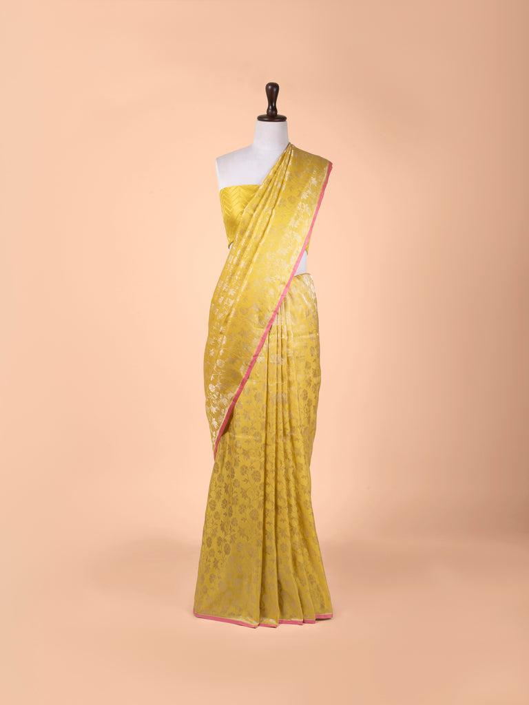 Handwoven Yellow Satin Tissue Saree