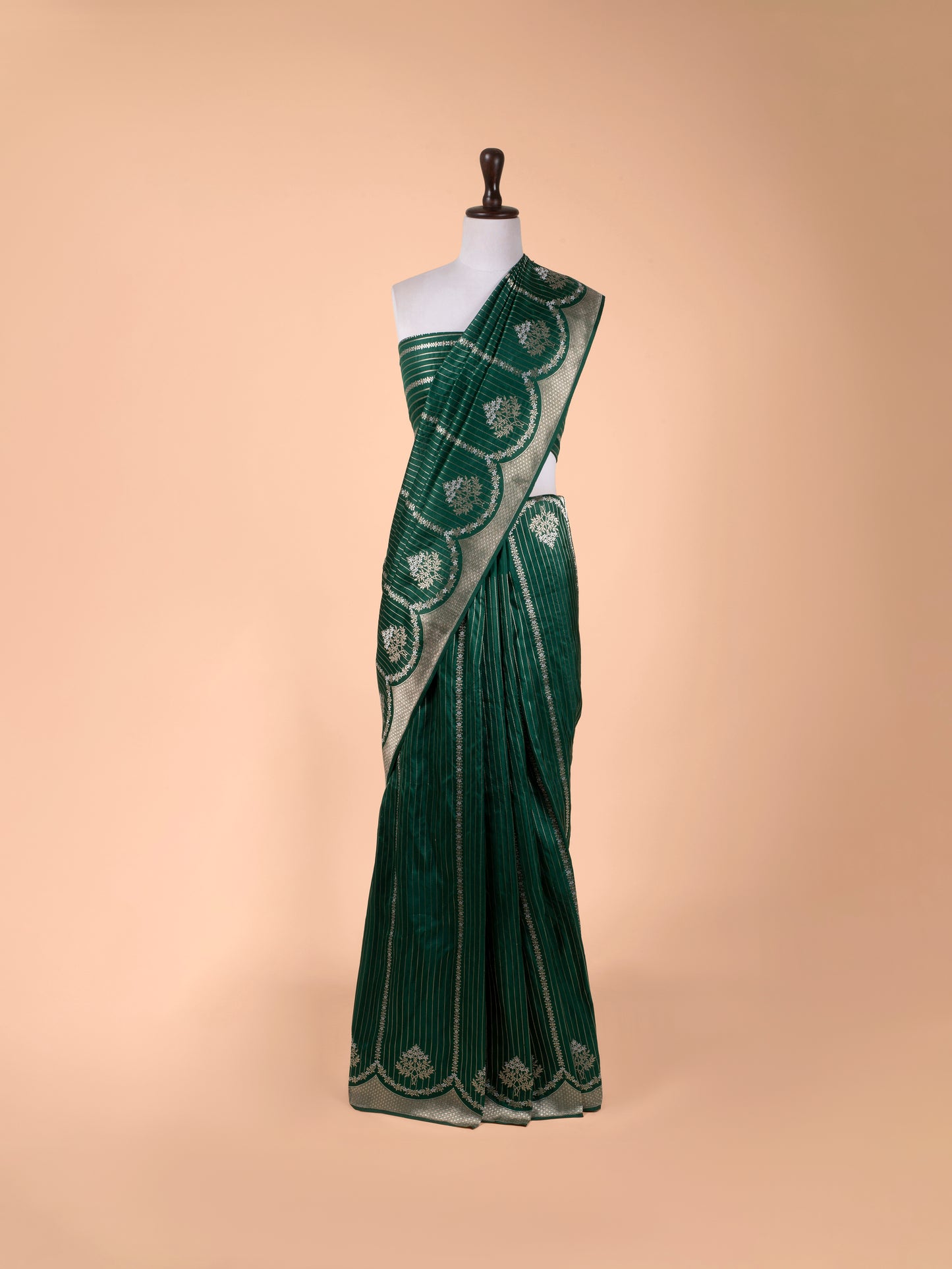 Handwoven Bottle Green Silk Saree