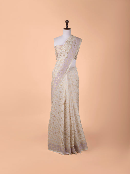 Handwoven Off White Silk Saree