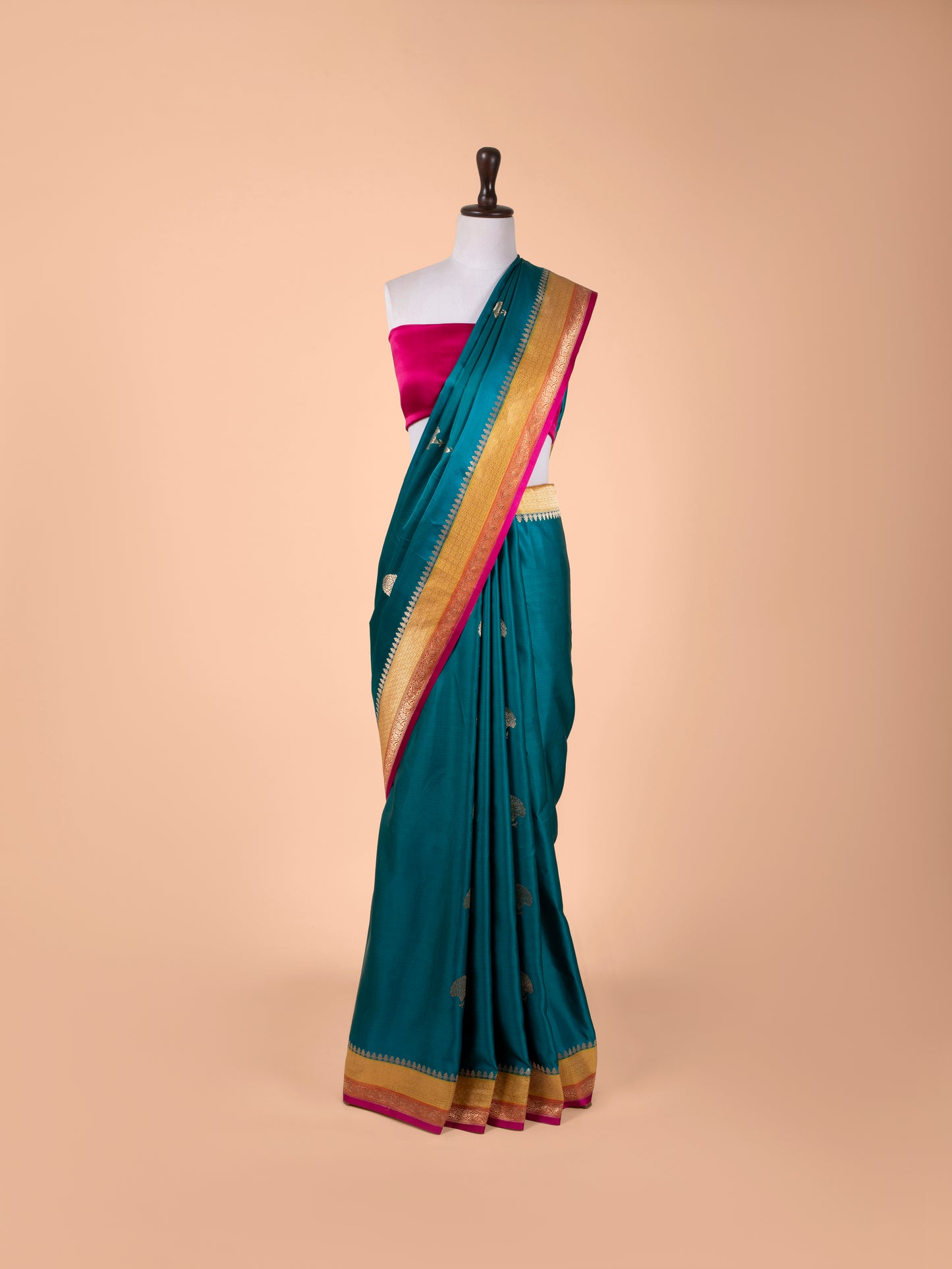 Handwoven Aqua Green Satin Silk Saree