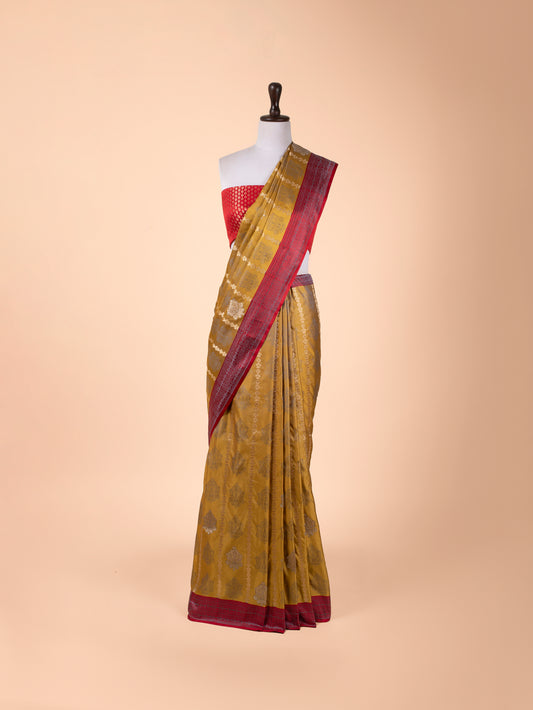 Handwoven Yellow Satin Silk Saree