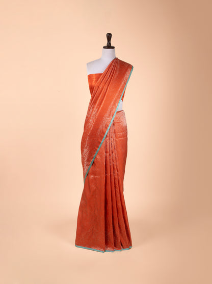 Handwoven Orange Satin Tissue Saree