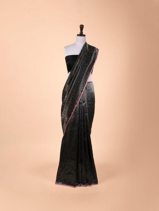 Handwoven Black Satin Tissue Saree