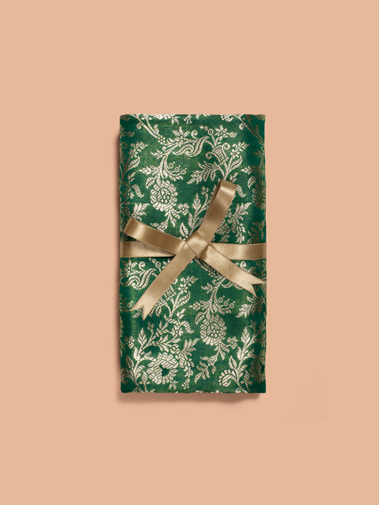 Handwoven Green Tissue Silk Blouse Fabric- D