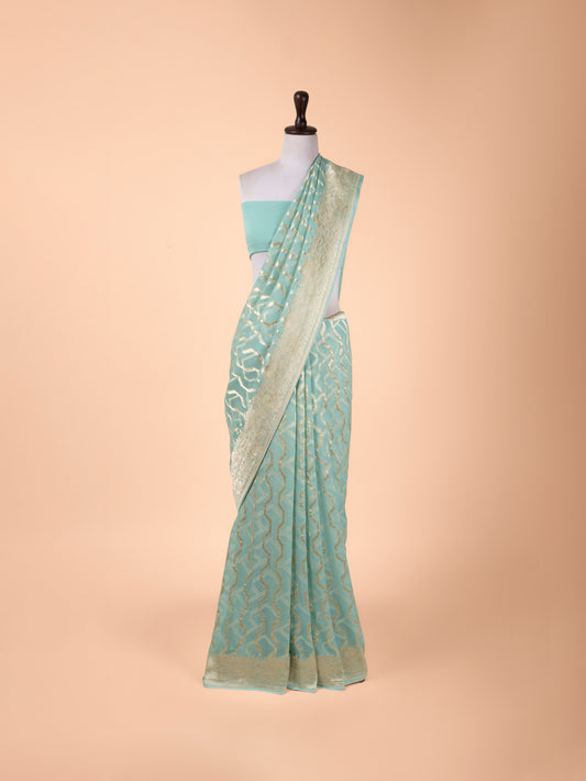 Handwoven Turquoise Blue Georgette Saree
