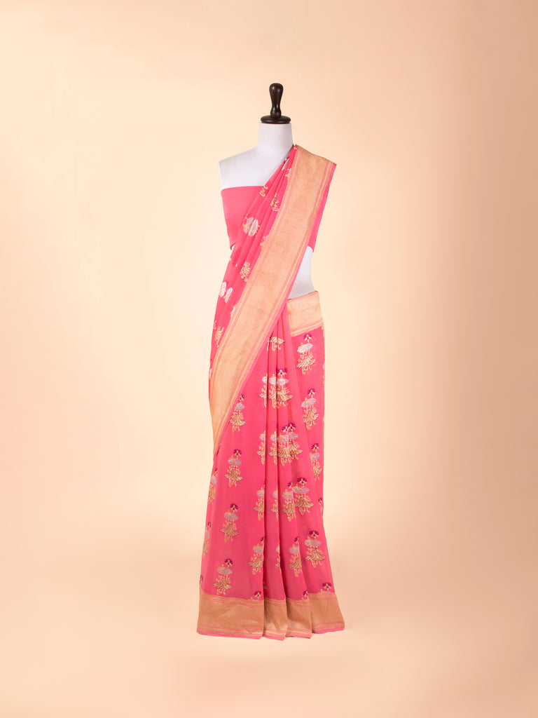 Handwoven Pink Georgette Saree