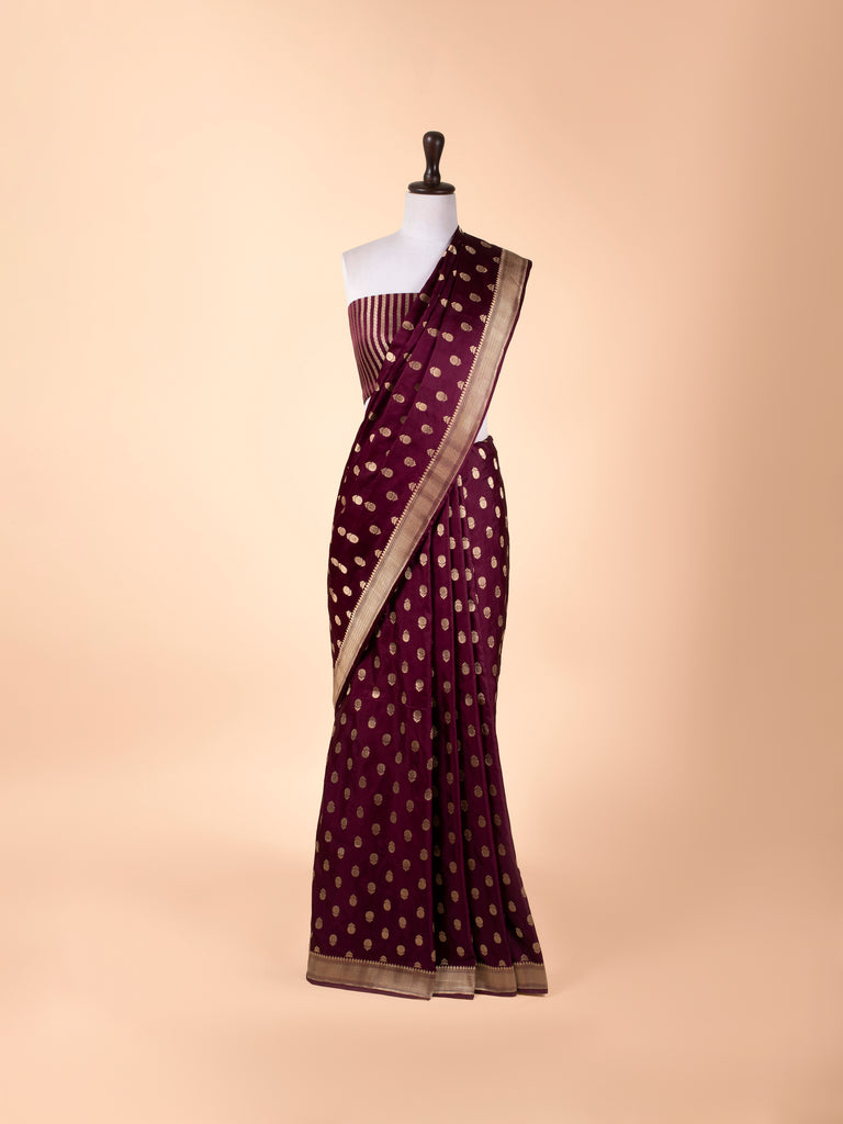 Handwoven Garnet Satin Silk Saree