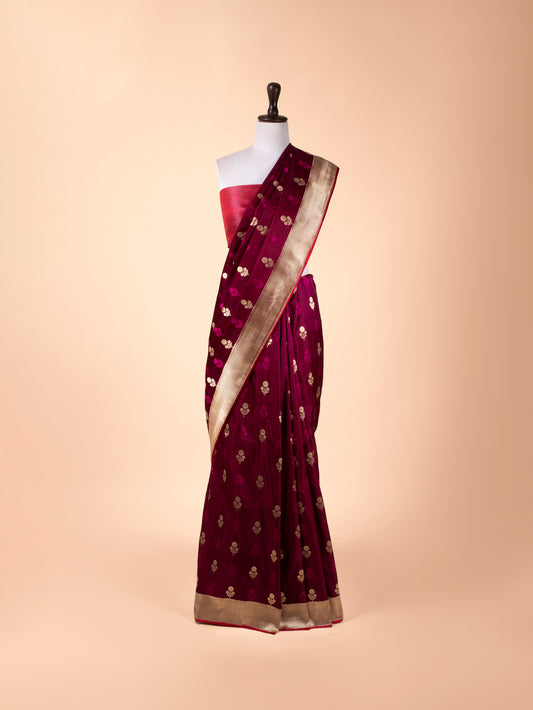 Handwoven Garnet Satin Silk Saree