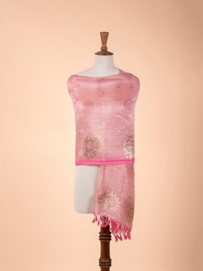 Handwoven Pink Organza Dupatta