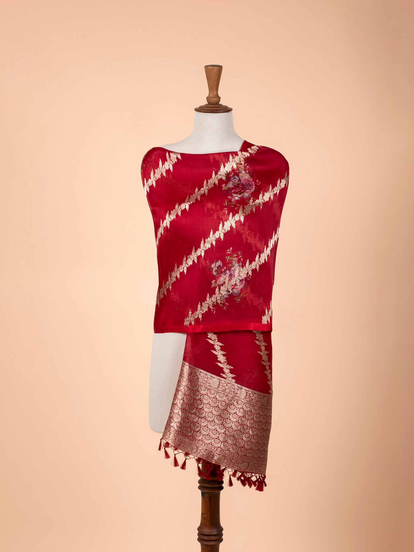 Handwoven Red Organza Dupatta