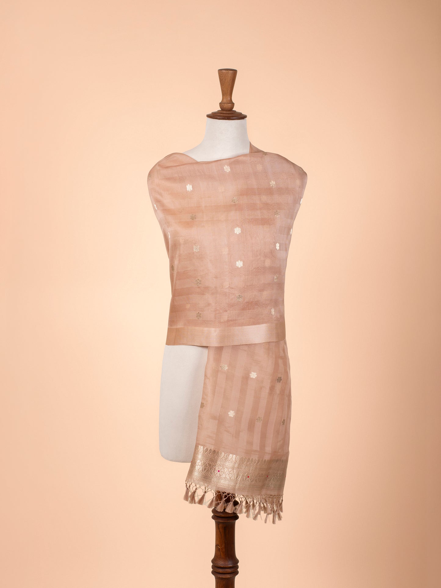 Handwoven Peach Organza Dupatta