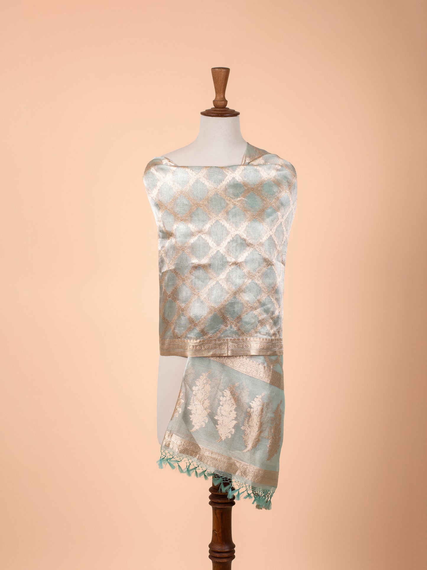 Handwoven Turquoise Blue Organza Dupatta