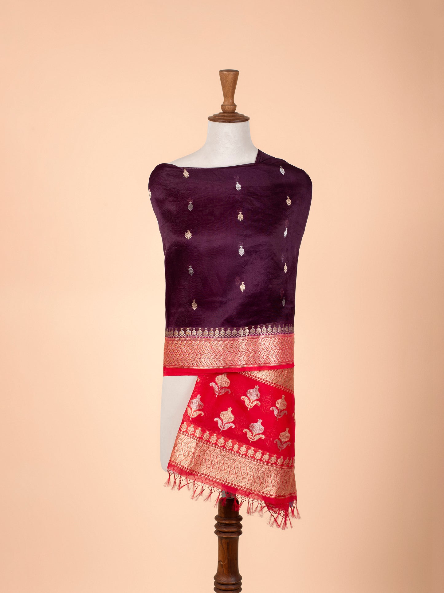 Handwoven Garnet Organza Dupatta