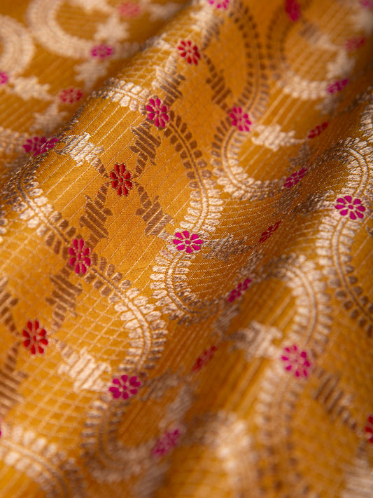 Handwoven Mustard Silk Fabric- D