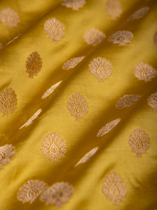 Handwoven Mustard Satin Silk Fabric- D