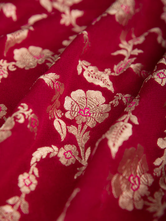 Handwoven Red Georgette Fabric- D