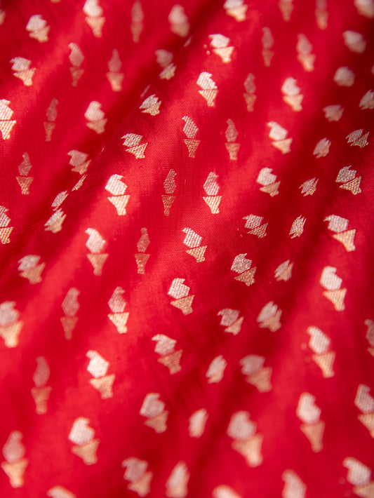 Handwoven Red Silk Fabric- D