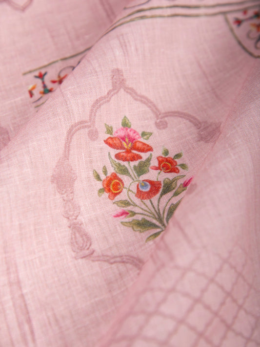Handwoven Pink Linen Fabric- D
