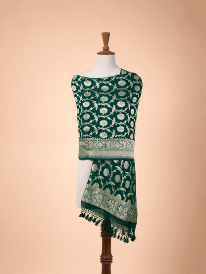 Handwoven Bottle Green Georgette Dupatta