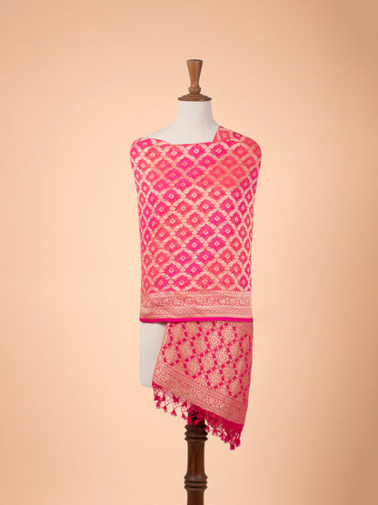 Handwoven Pink Georgette Dupatta