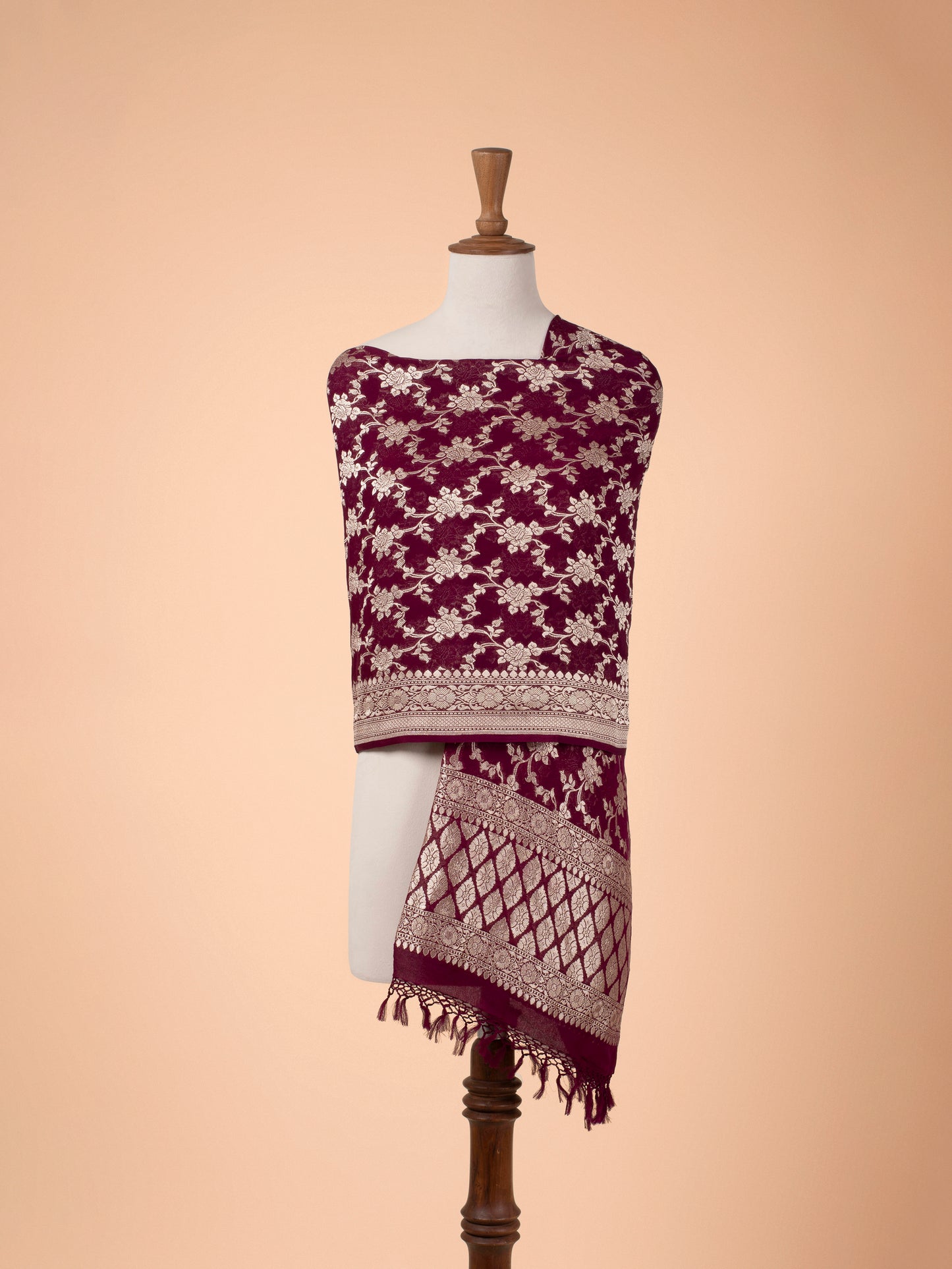 Handwoven Wine Georgette Dupatta