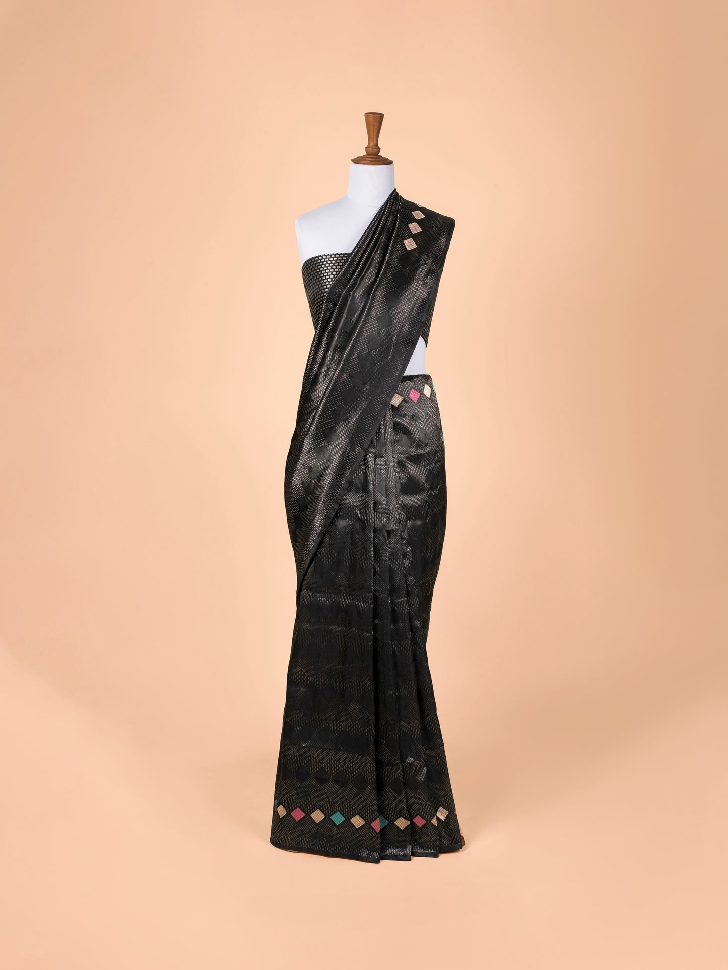 Handwoven Black Satin Tissue Saree