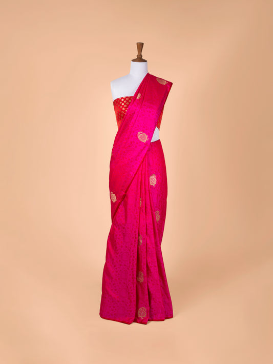 Handwoven Rani Pink Satin Silk Saree