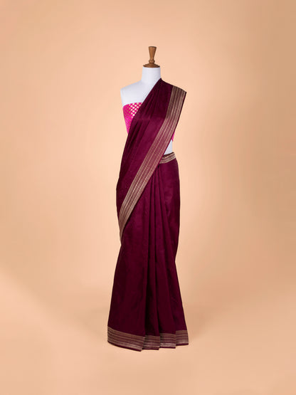 Handwoven Garnet Satin Silk Saree