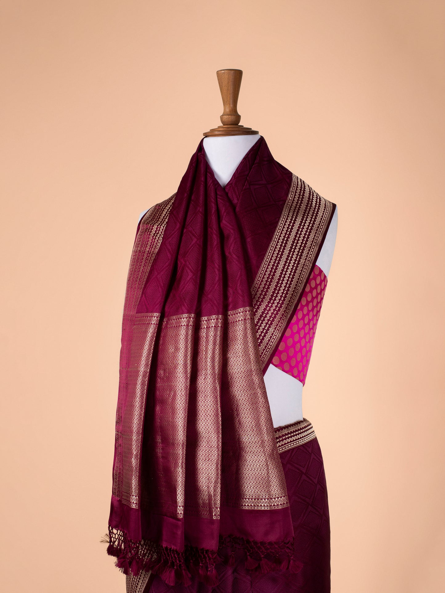 Handwoven Garnet Satin Silk Saree