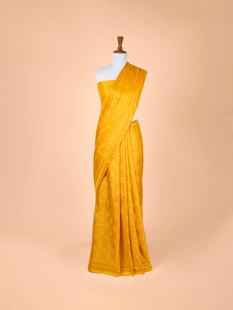 Handwoven Yellow Satin Silk Saree