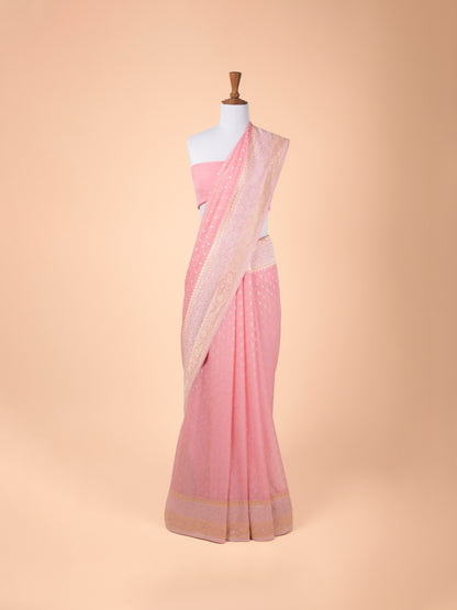 Handwoven Pink Georgette Saree