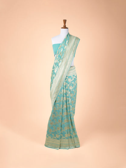 Handwoven Turquoise Blue Georgette Saree