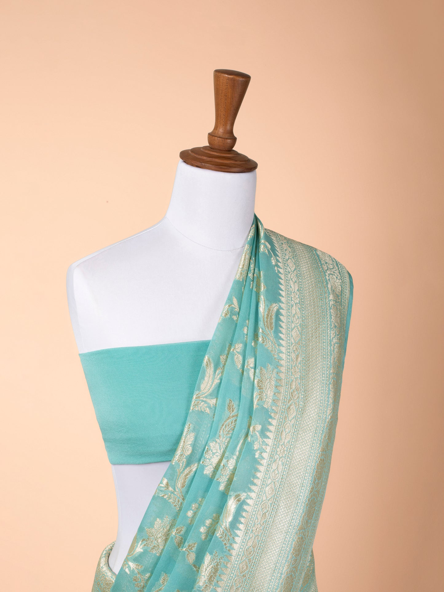 Handwoven Turquoise Blue Georgette Saree