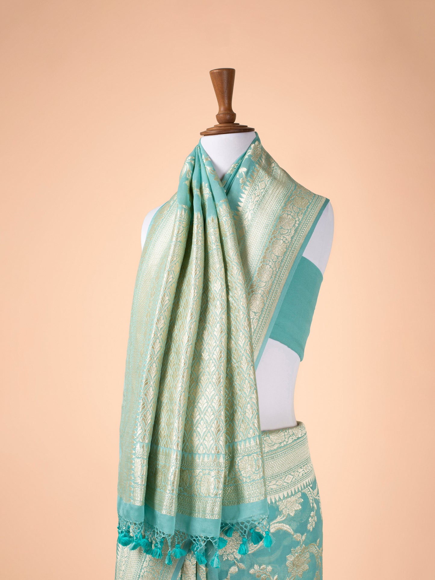 Handwoven Turquoise Blue Georgette Saree