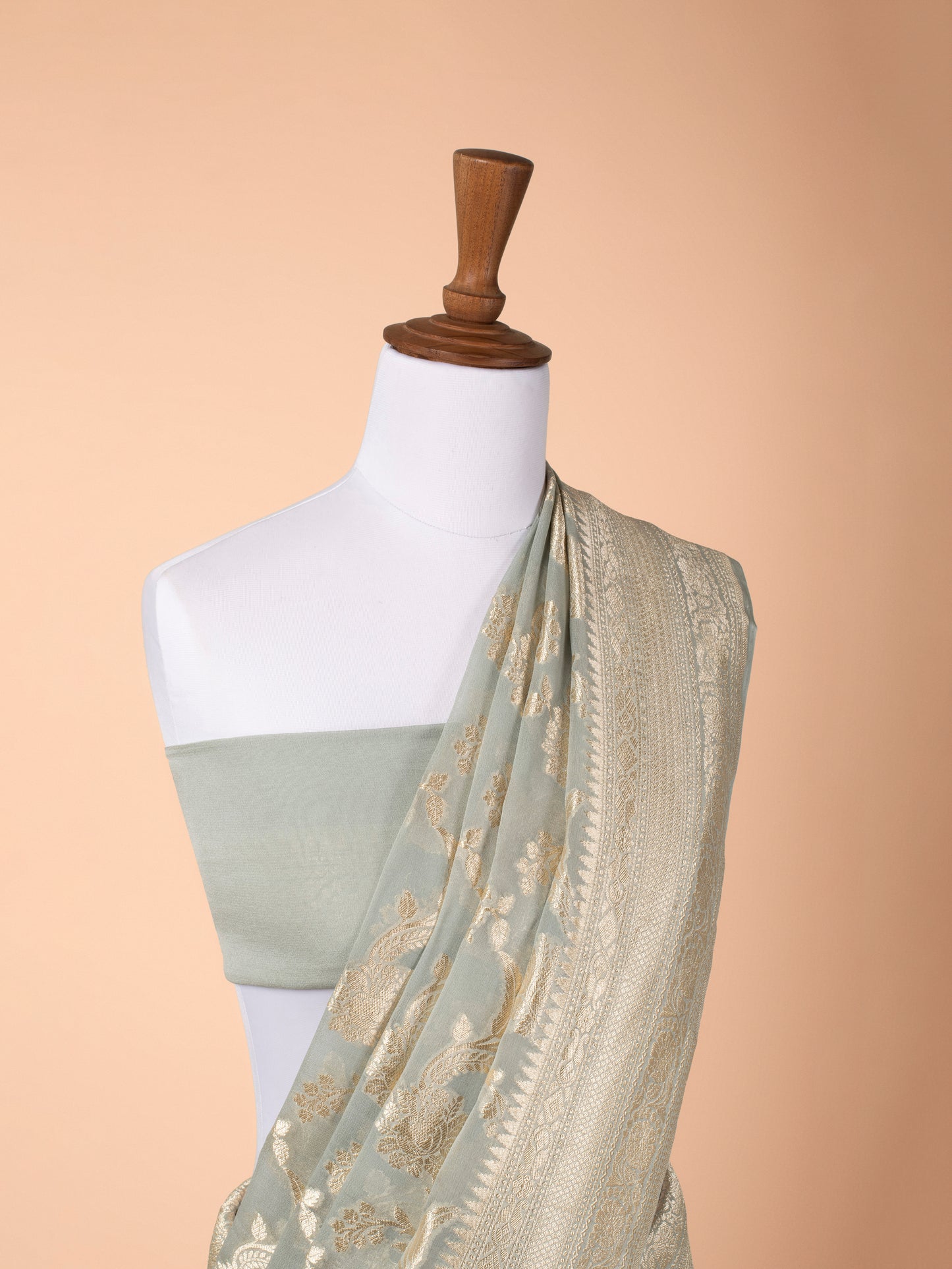 Handwoven Pista Georgette Saree